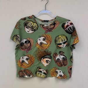 Zara "Cool Metro Chicks" Oversized Cropped Tee • Sz S